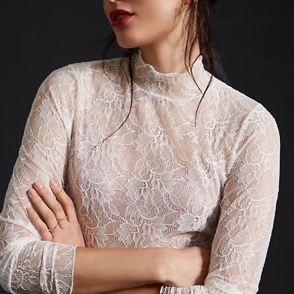 Anthropologie Lace Layering Turtleneck (RED - New) - Picture 1 of 11